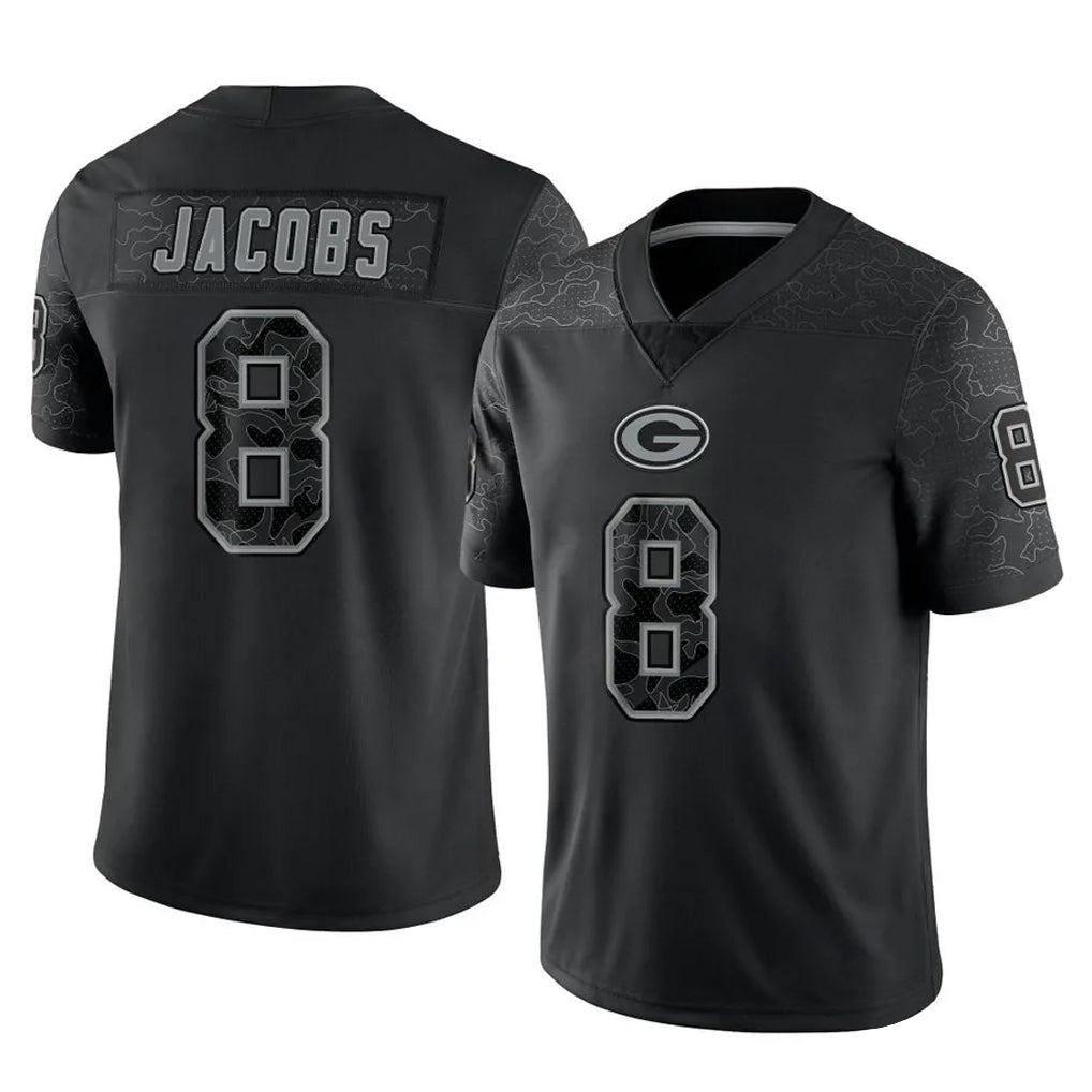 GB.Packers #8 Josh Jacobs Player Black Reflective Limited Home Game BALCE Stitched Jerseys