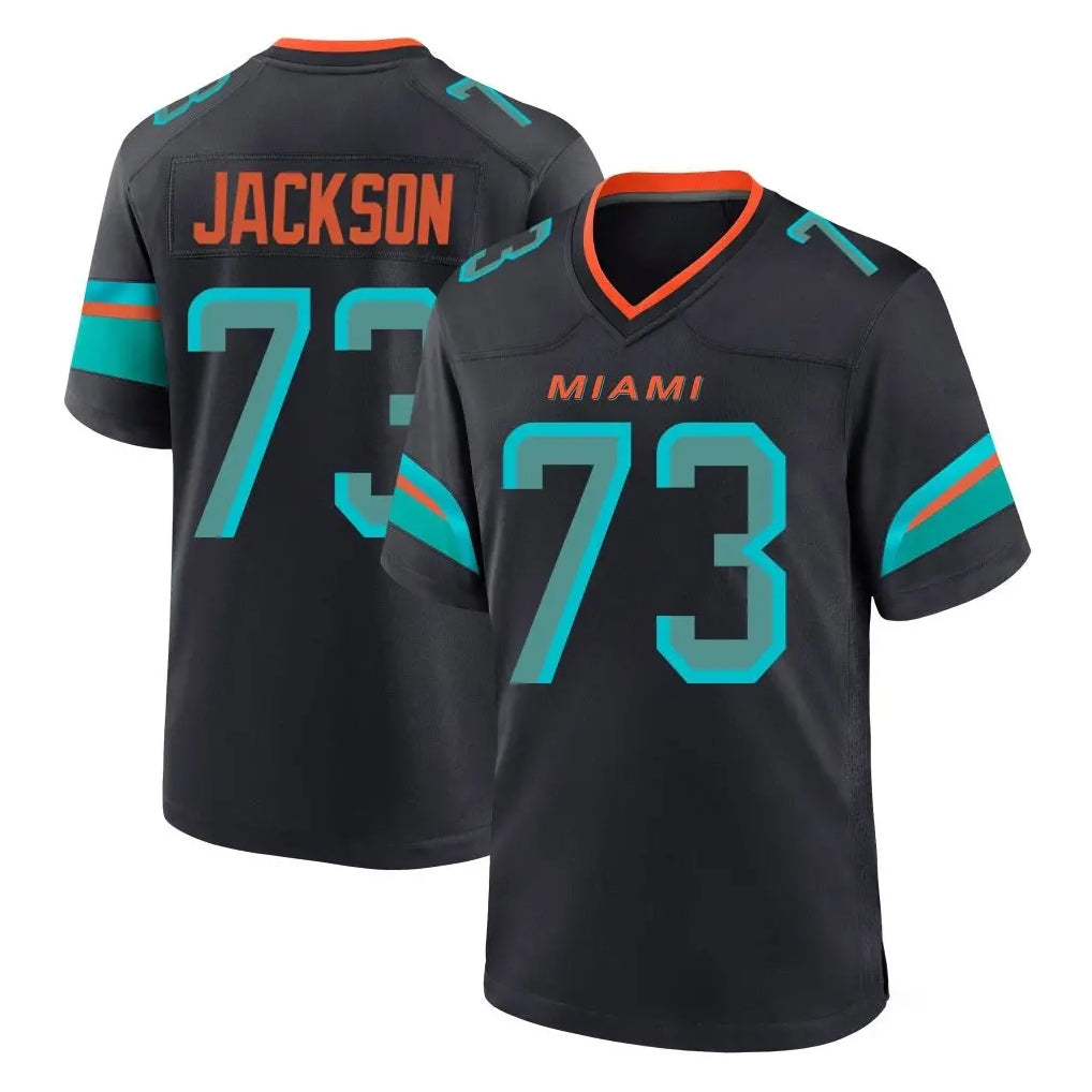 M.Dolphins #73 Austin Jackson Player Black Pitch Rivalries Collection Home Game BALCE Stitched Jerseys