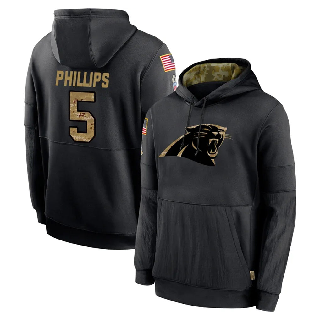 C.Panthers #5 Jaelan Phillips Player Black Salute to Service Pullover Hoodies Limited Game BALCE Stitched Jerseys