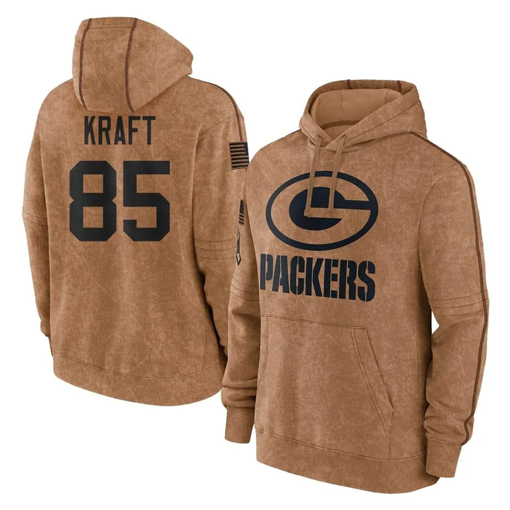 GB.Packers #85 Tucker Kraft Player Brown Salute to Service Hoodies Limited Game BALCE Stitched Jerseys
