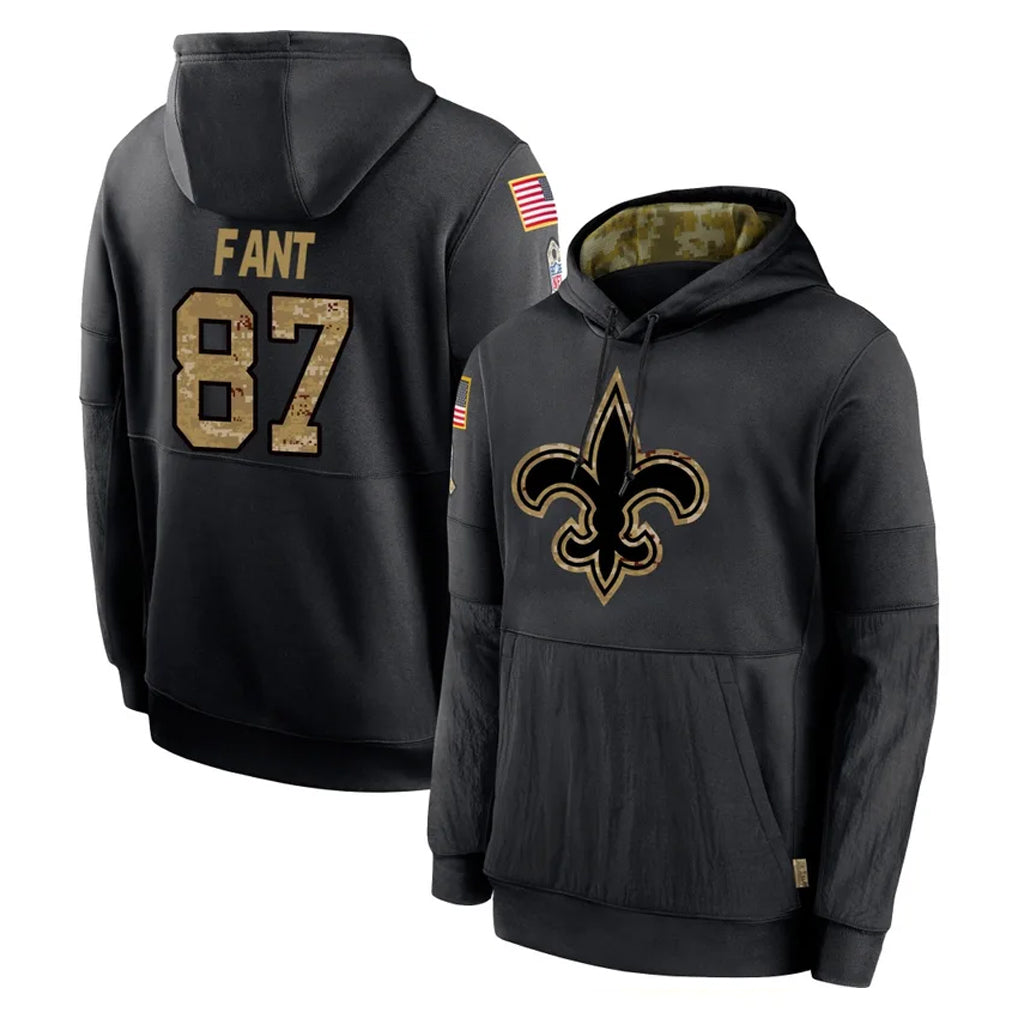 NO.Saints #87 Noah Fant Player Black Salute to Service Hoodies Limited Game BALCE Stitched Jerseys