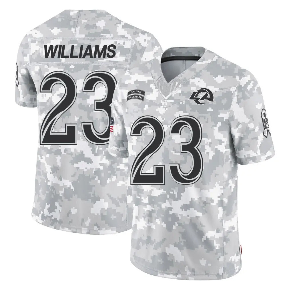 LA.Rams #23 Kyren Williams Player Arctic Camo Salute To Service Limited Game BALCE Stitched Jerseys