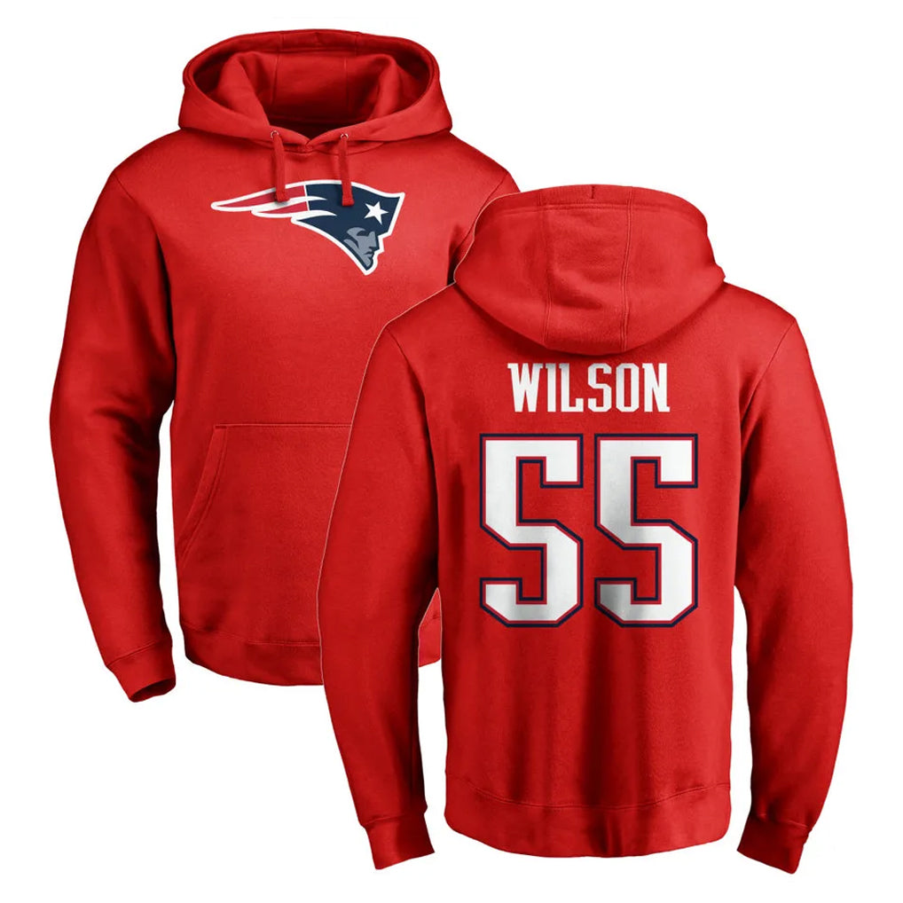 NE.Patriots #55 Jared Wilson Player Red LOGO Pullover Hoodies Home Game BALCE Stitched Jerseys