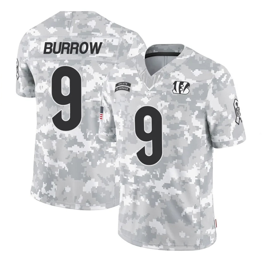 C.Bengals #9 Joe Burrow Player Arctic Camo Salute to Service Limited BALCE Stitched Jerseys