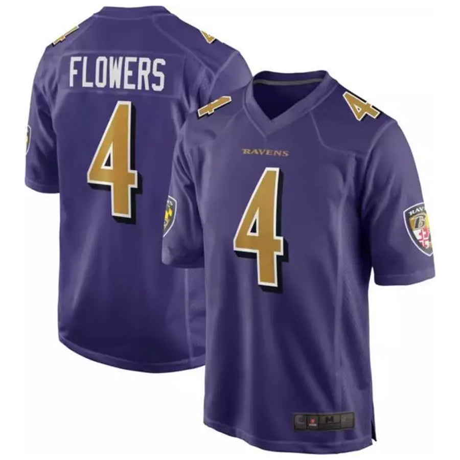 B.Ravens #4 Zay Flowers Player Purple Color Rush Home Game BALCE Stitched Jerseys