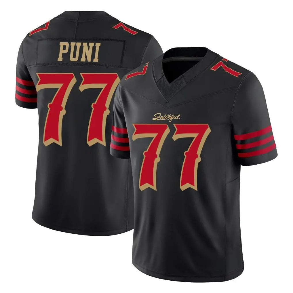 SF.49ers #77 Dominick Puni Player Black Limited Rivalries Collection Home Game BALCE Stitched Jerseys