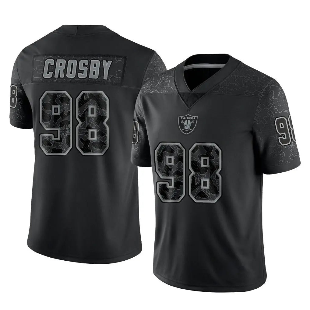 LV.Raiders #98 Maxx Crosby Player Black Reflective Limited Game BALCE Stitched Jerseys