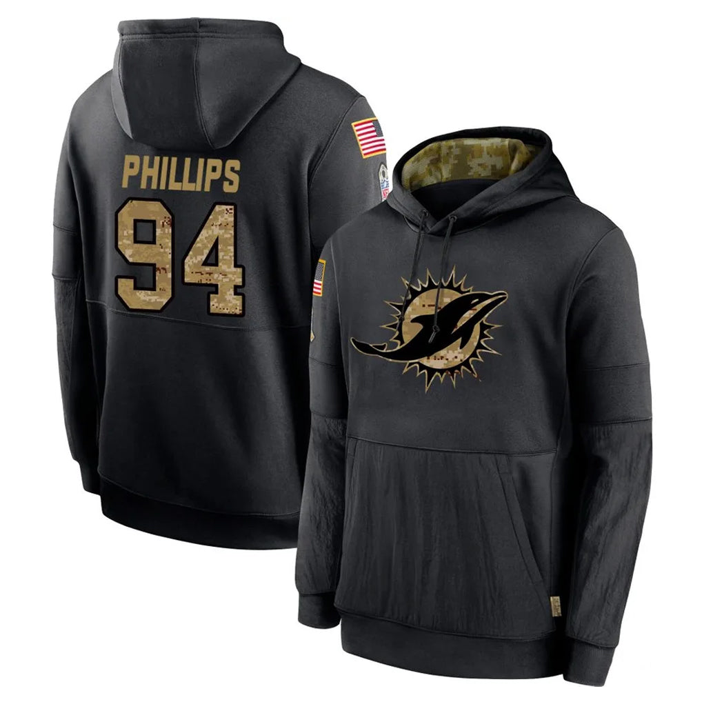 M.Dolphins #94 Jordan Phillips Player Black Salute to Service Hoodies Limited Game BALCE Stitched Jerseys