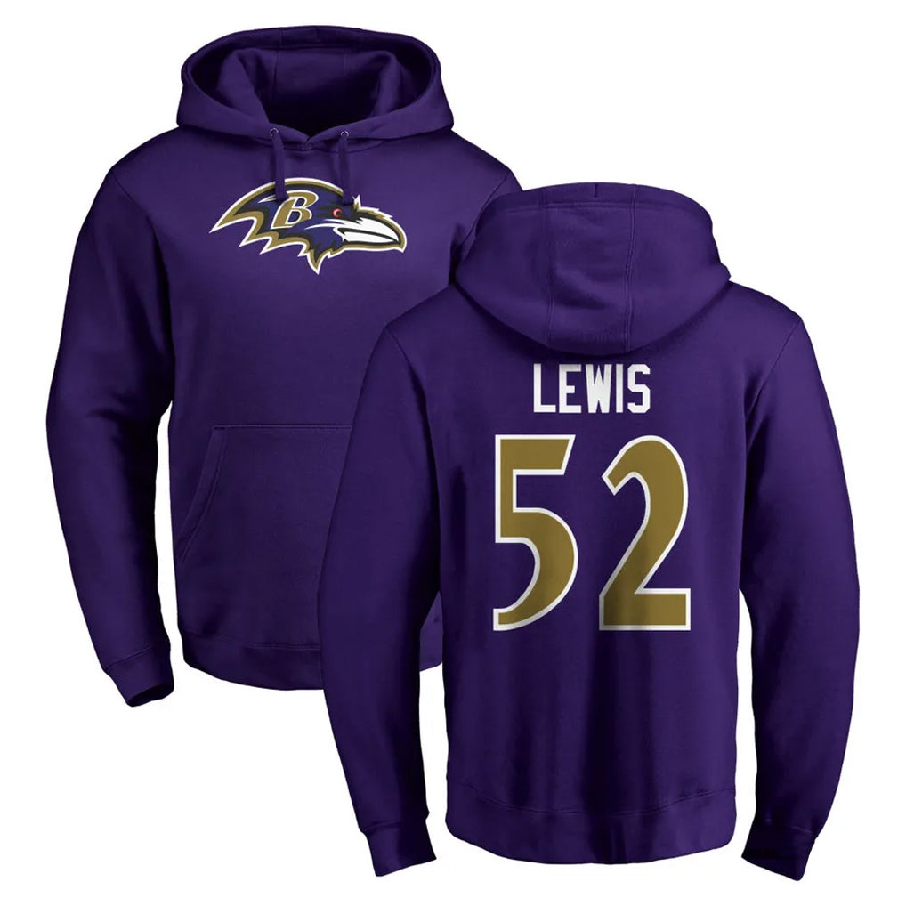 B.Ravens #52 Ray Lewis Player Purple Salute to Service Pullover Hoodie BALCE Stitched Jerseys