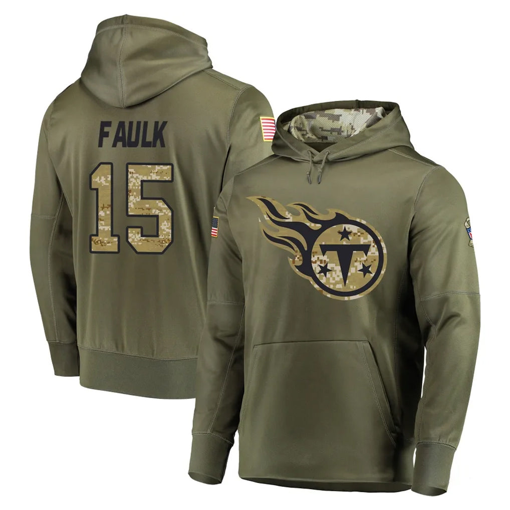 T.Titans #15 Keldric Faulk Player Olive Salute to Service Pullover Hoodies Home Game BALCE Stitched Jerseys