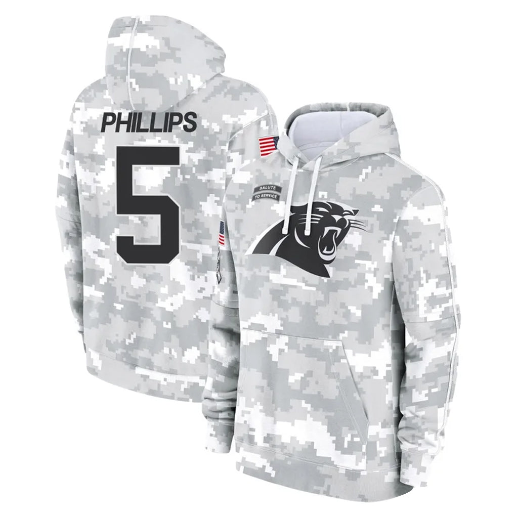 C.Panthers #5 Jaelan Phillips Player Arctic Camo Salute to Service Pullover Hoodies Limited Game BALCE Stitched Jerseys