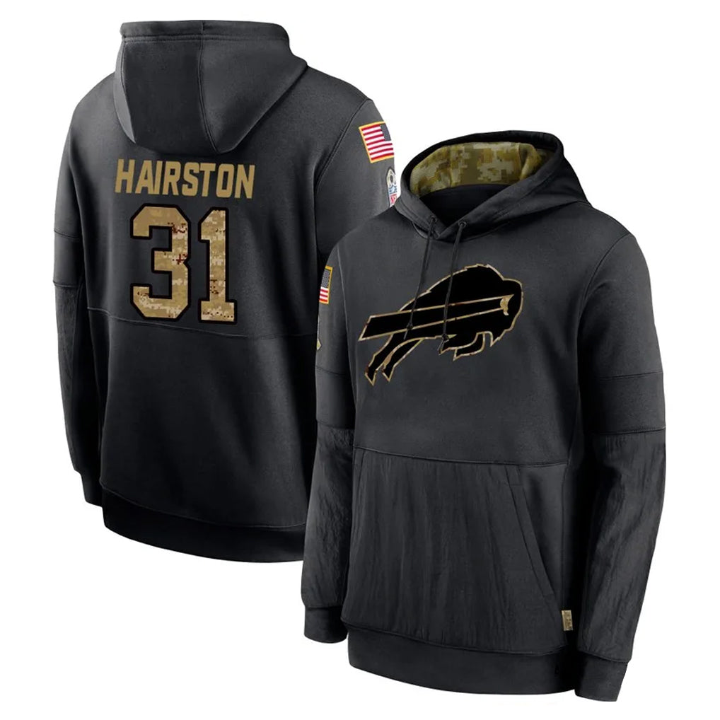 B.Bills #31 Maxwell Hairston Player Black Salute to Service Hoodies Hame BALCE Stitched Jerseys