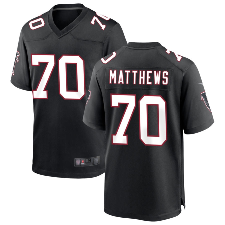 A.Falcons #70 Jake Matthews Player Black Throwback Game BALCE Stitched Jerseys