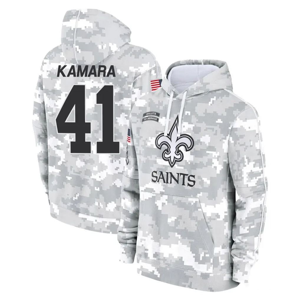 NO.Saints #41 Alvin Kamara Player Arctic Camo Salute to Service Pullover Hoodies Limited Game BALCE Stitched Jerseys