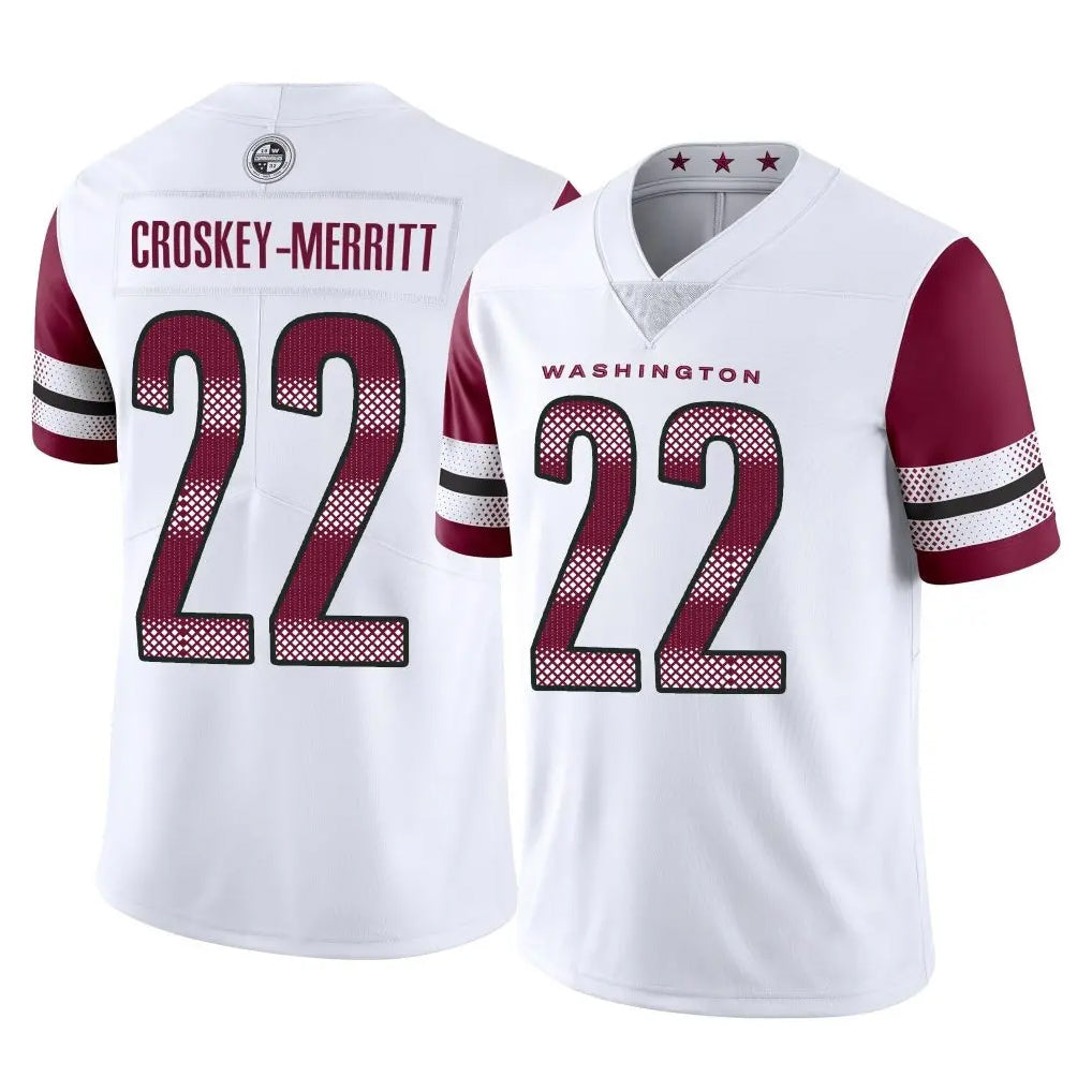 W.Commanders #22 Jacory Croskey-Merritt Player White Limited Vapor Home Game BALCE Stitched Jerseys