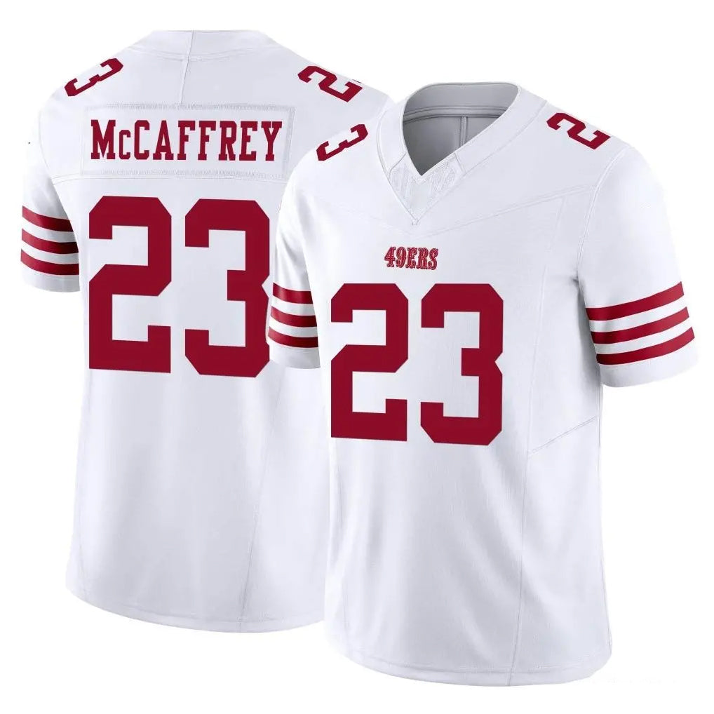 SF.49ers #23 Christian McCaffrey Player White Limited Vapor F.U.S.E. Home Game BALCE Stitched Jerseys