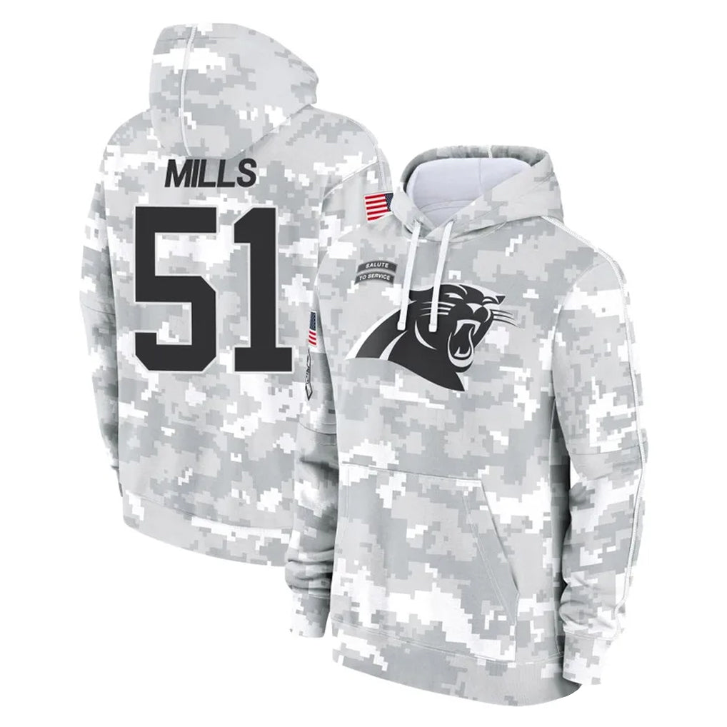 C.Panthers #51 Sam Mills Player Arctic Camo Salute to Service Pullover Hoodies Limited Game BALCE Stitched Jerseys