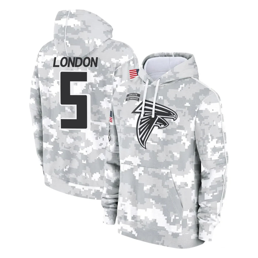 A.Falcons #5 Drake London Player Camo Arctic Salute to Service Hoodies Limited BALCE Stitched Jerseys