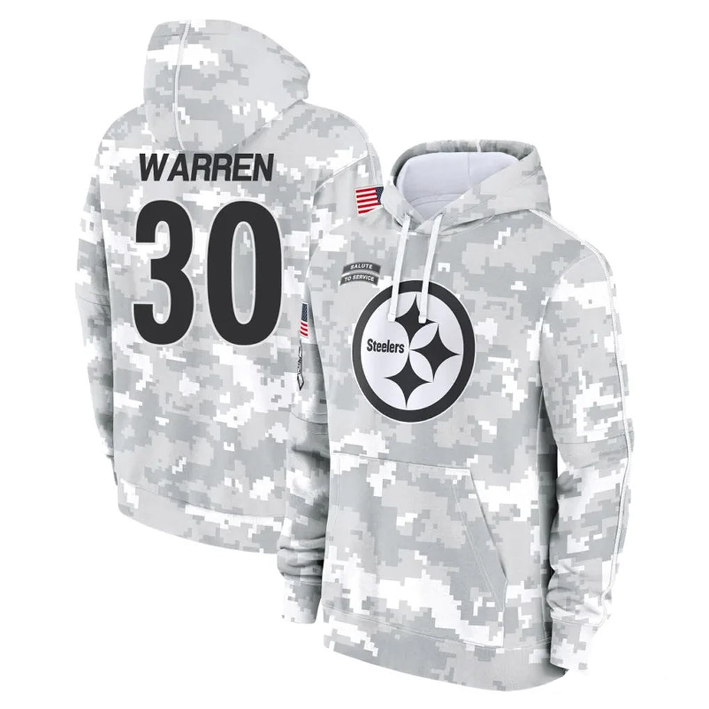 P.Steelers #30 Jaylen Warren Player Arctic Camo Limited Salute to Service Pullover Hoodies Game BALCE Stitched Jerseys