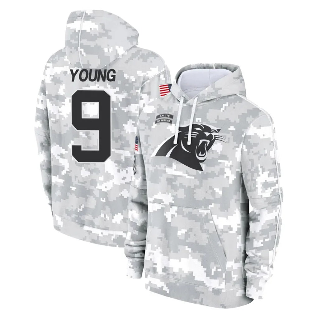 C.Panthers #9 Bryce Young Player Arctic Camo Salute to Service Pullover Hoodies Limited Game BALCE Stitched Jerseys