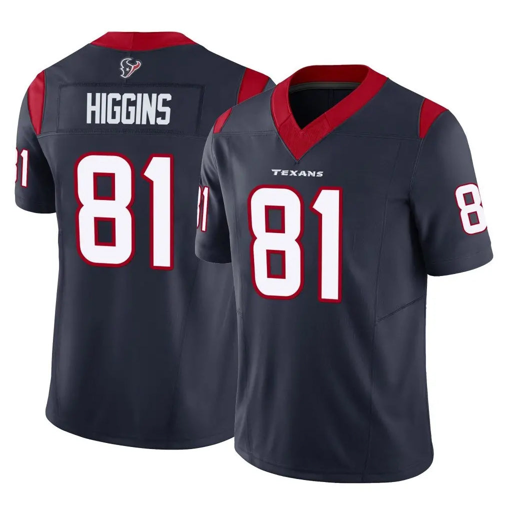 H.Texans #81 Jayden Higgins Player Navy Limited Vapor F.U.S.E. Home Game BALCE Stitched Jerseys