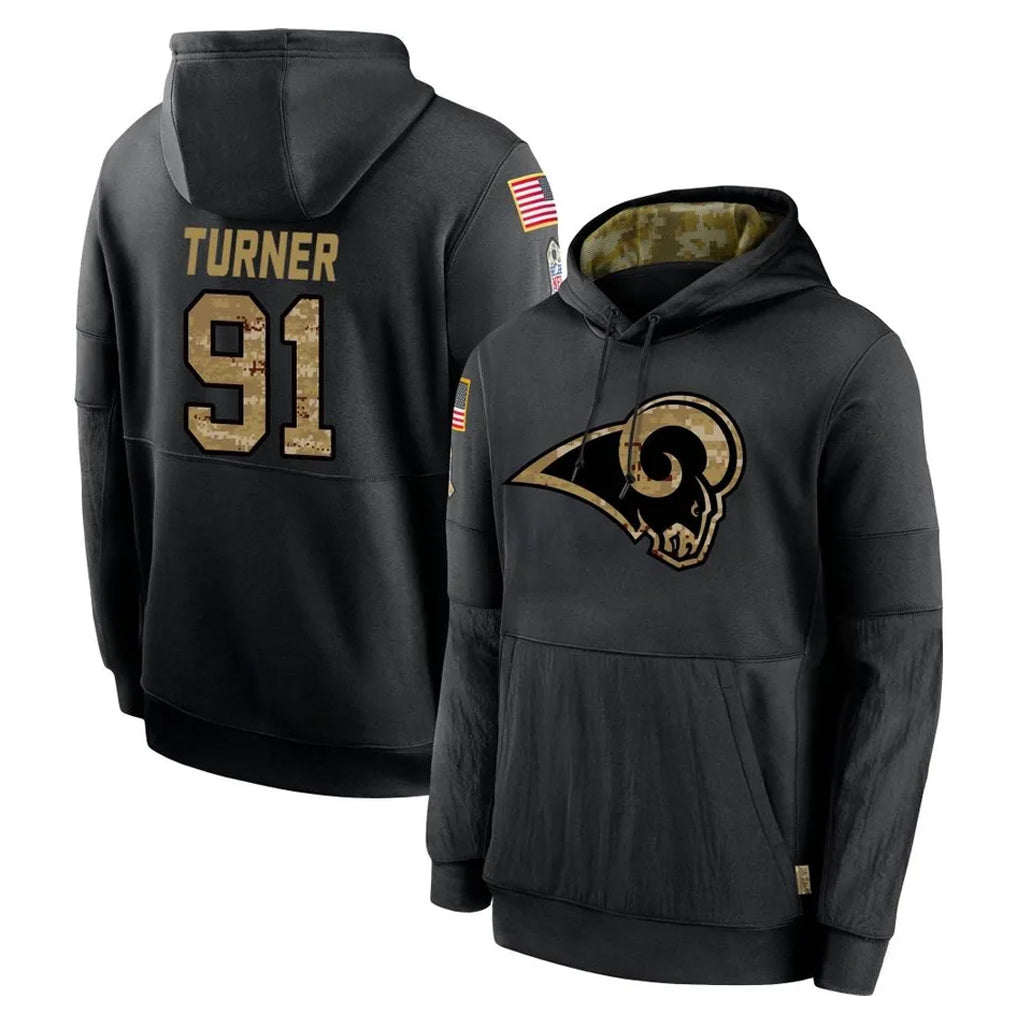 LA.Rams #91 Kobie Turner Player Black Salute to Service Hoodies Limited Game BALCE Stitched Jerseys