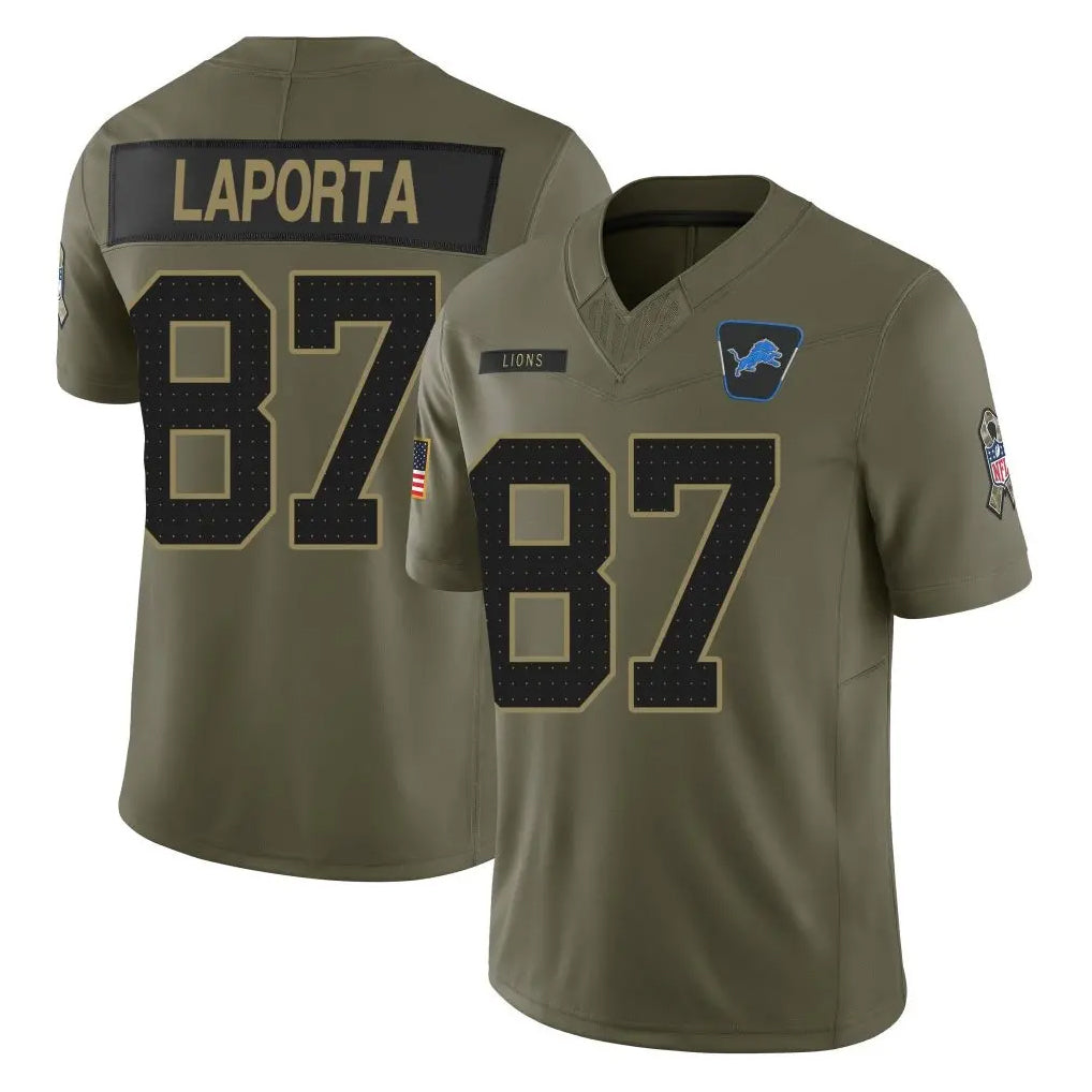 D.Lions #87 Sam LaPorta Player Olive 2025 Salute To Service Limited Home Game BALCE Stitched Jerseys