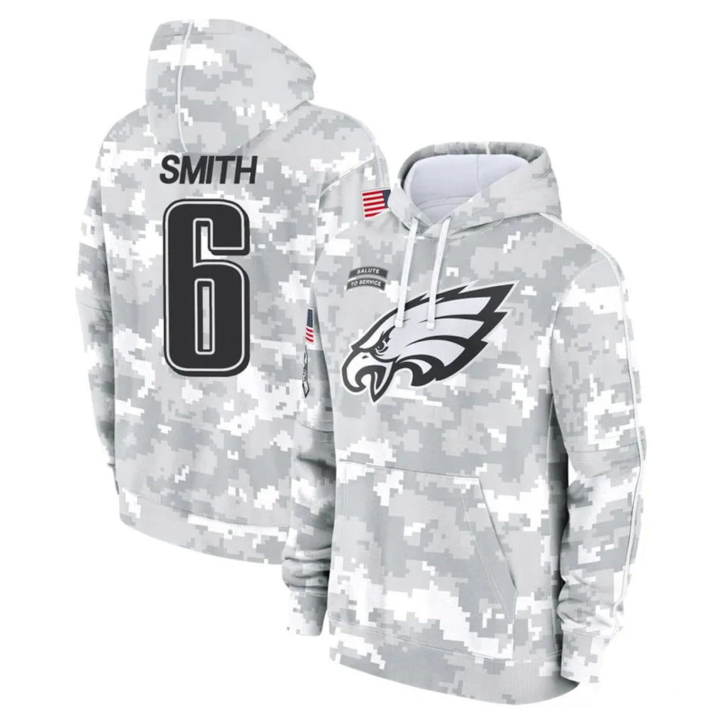 P.Eagles #6 DeVonta Smith Player Arctic Camo Salute to Service Pullover Hoodies Limited Game BALCE Stitched Jerseys