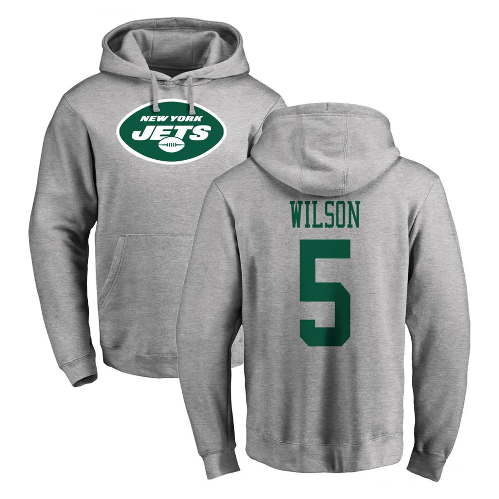 NY.Jets #5 Garrett Wilson Player Gray LOGO Pullover Hoodies Limited Game BALCE Stitched Jerseys