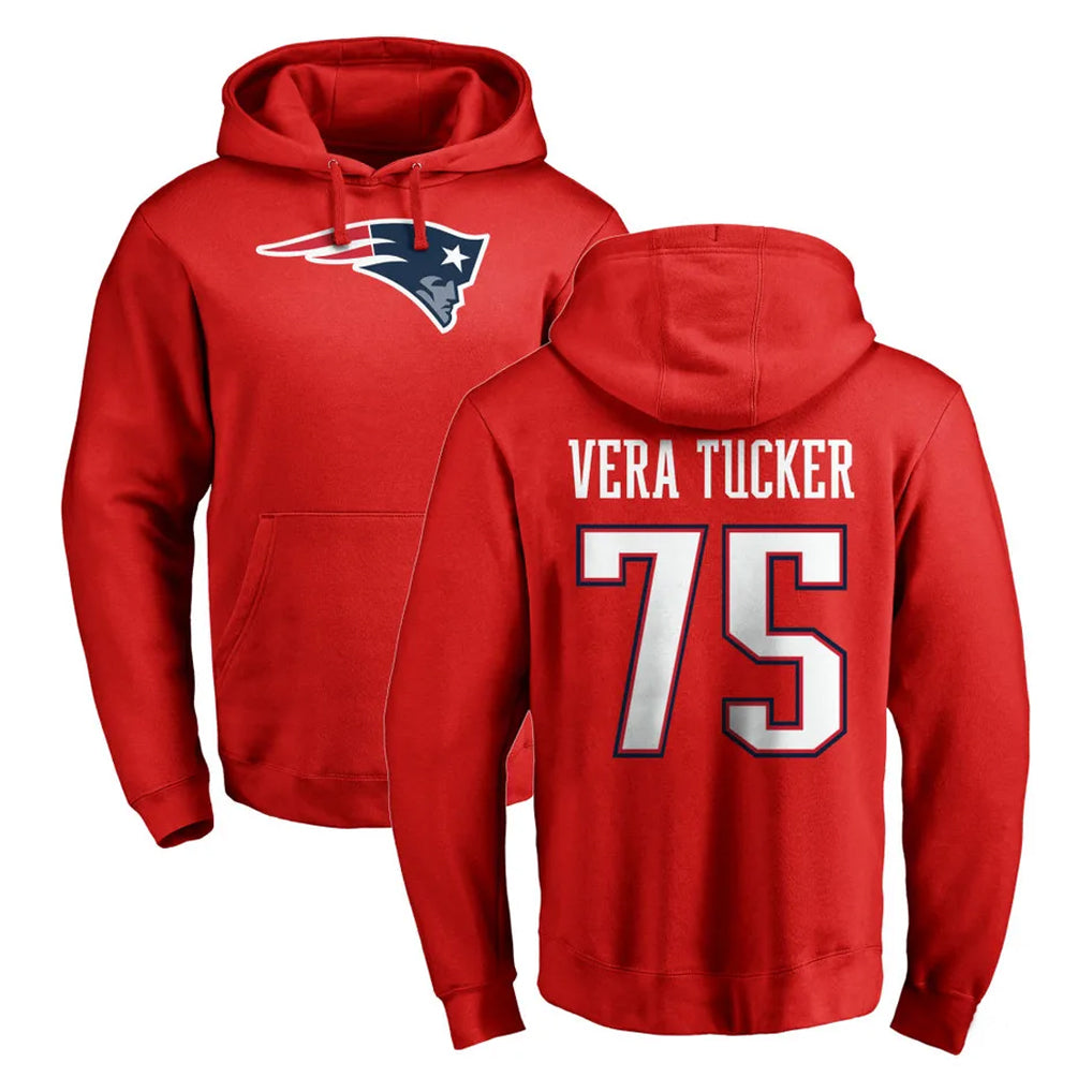 NE.Patriots #75 Alijah Vera-Tucker Player Red LOGO Pullover Hoodies Home Game BALCE Stitched Jerseys