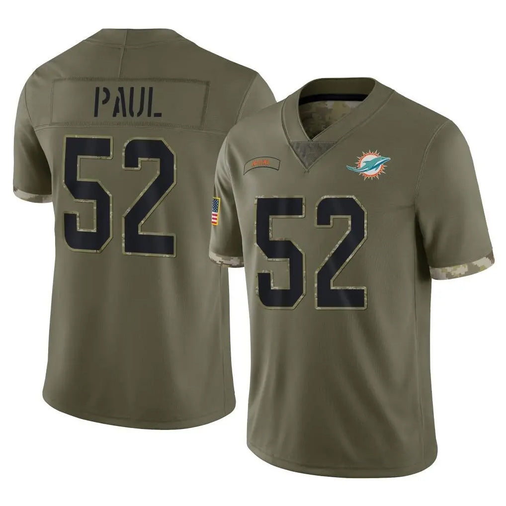 M.Dolphins #52 Patrick Paul Player Olive Salute To Service Limited BALCE Stitched Jerseys