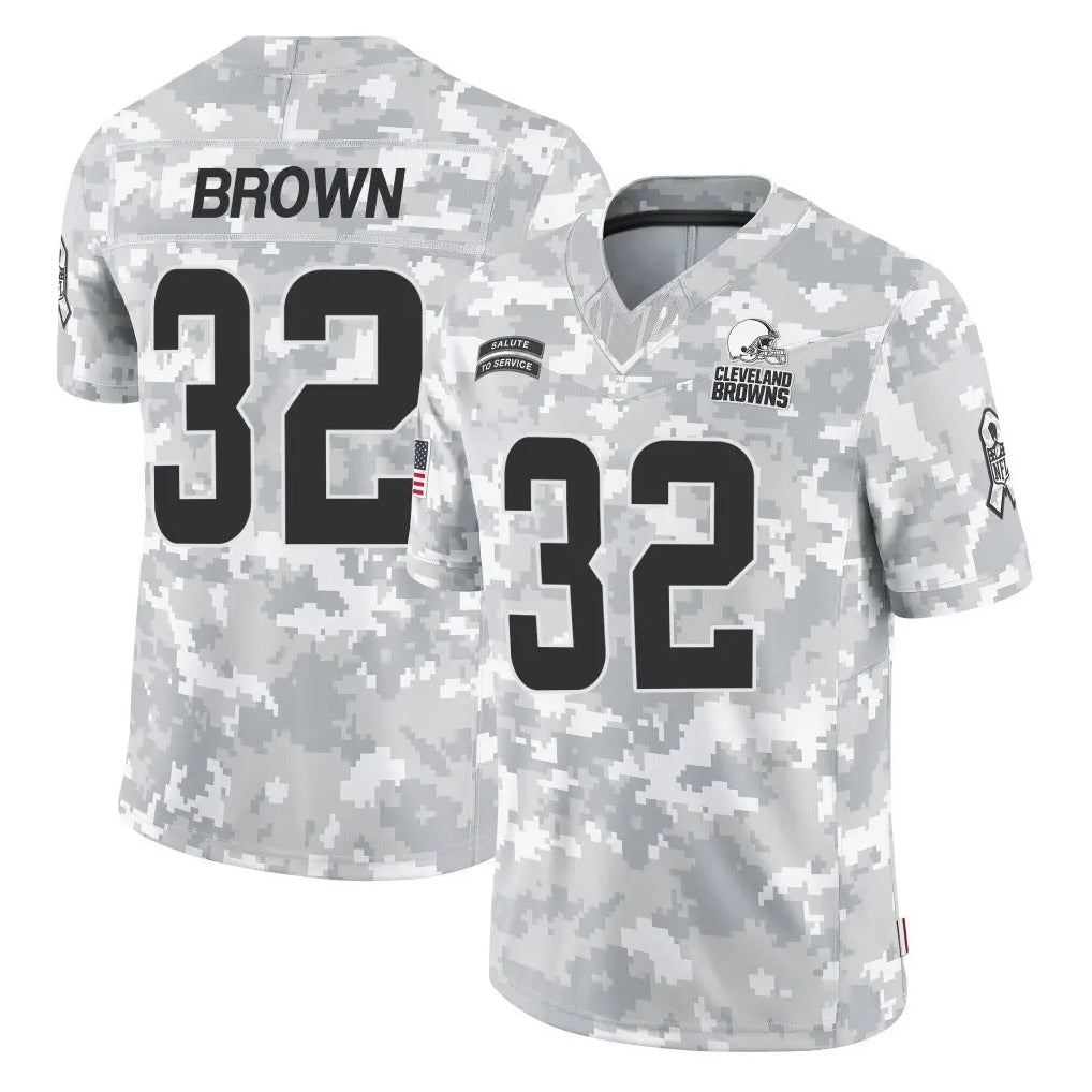 C.Browns #32 Jim Brown Player Arctic Camo Salute to Service Limited Home Game BALCE Stitched Jerseys