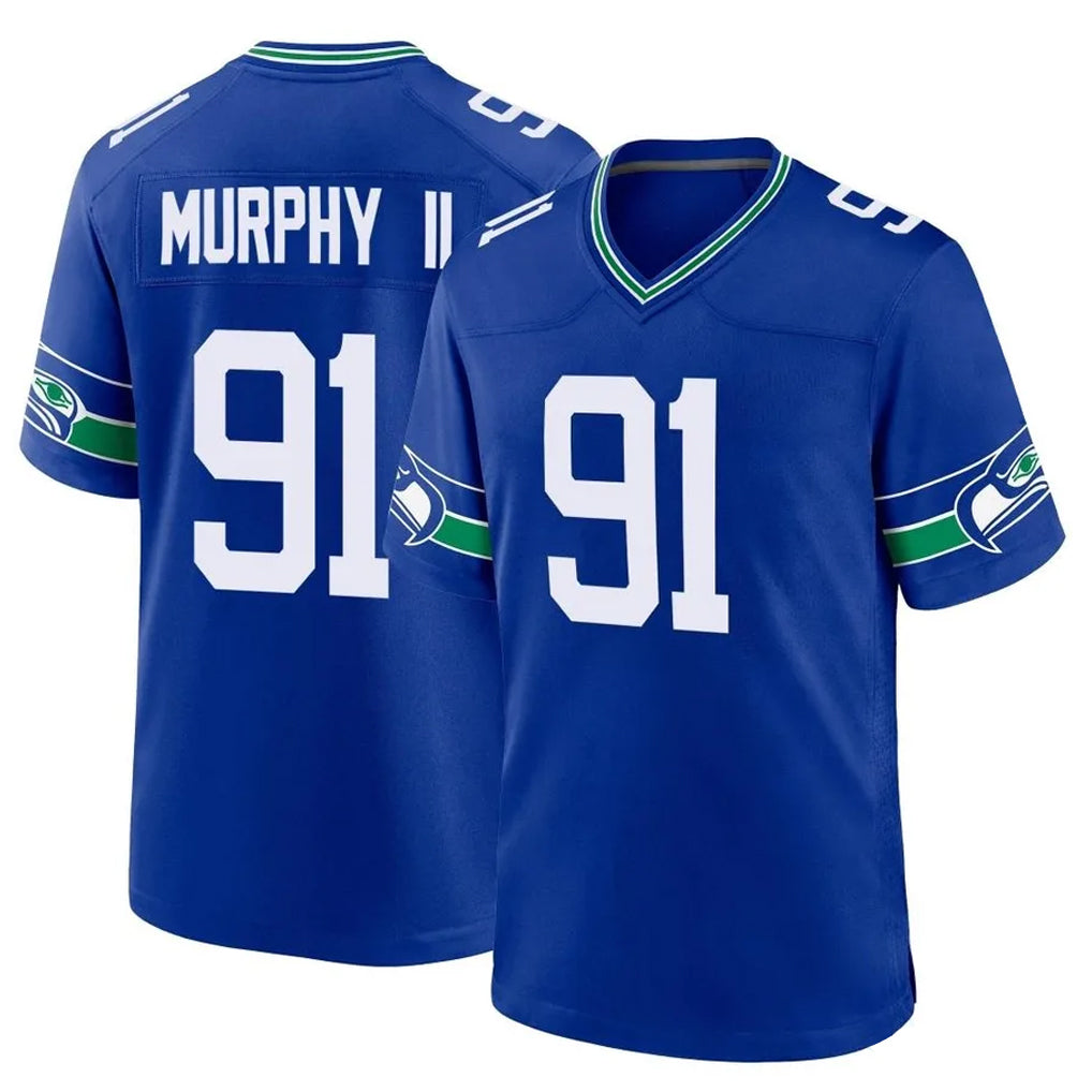 S.Seahawks #91 Byron Murphy II Player Royal Throwback Home Game BALCE Stitched Jerseys