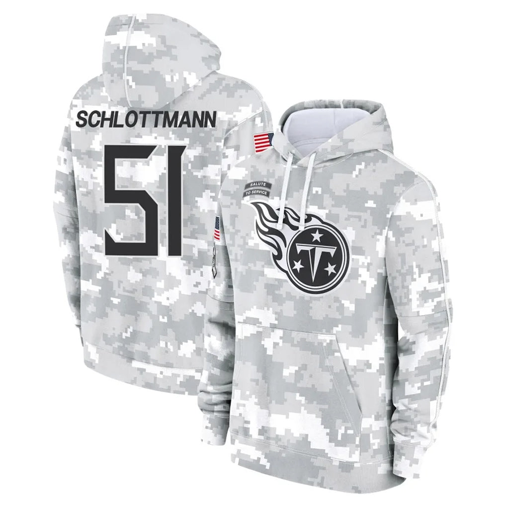 T.Titans #51 Austin Schlottmann Player Camo Arctic Salute to Service Pullover Hoodies Home Game BALCE Stitched Jerseys
