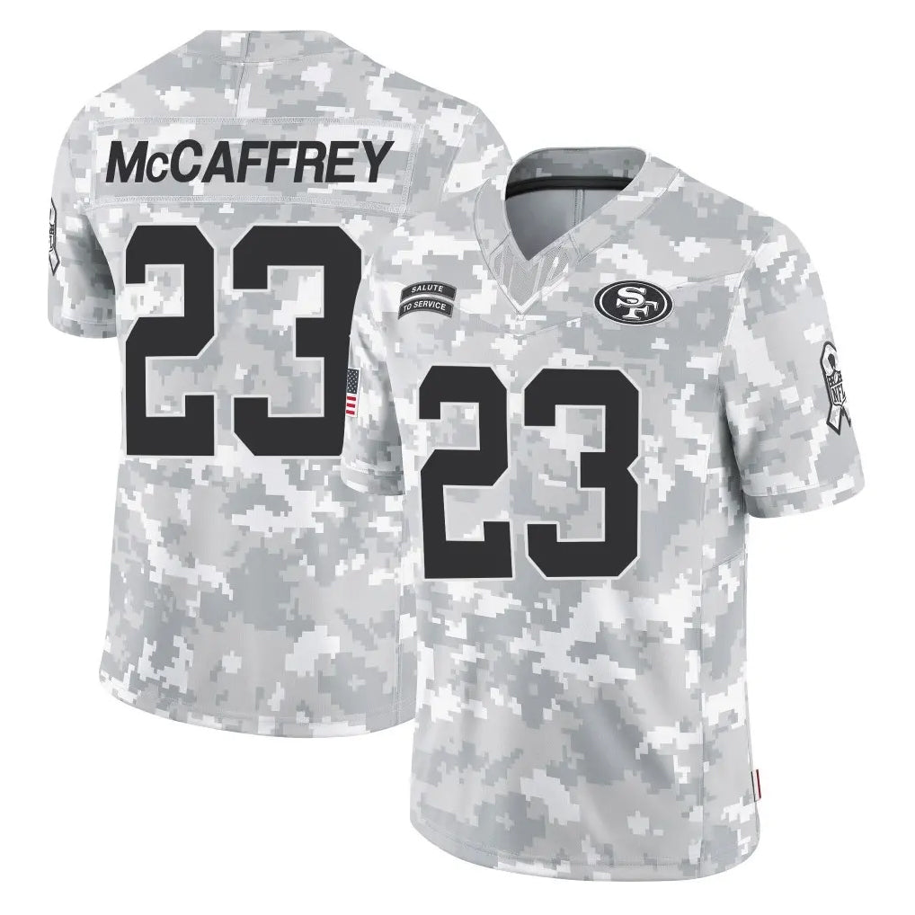 SF.49ers #23 Christian McCaffrey Player Arctic Camo Limited Salute To Service Home Game BALCE Stitched Jerseys
