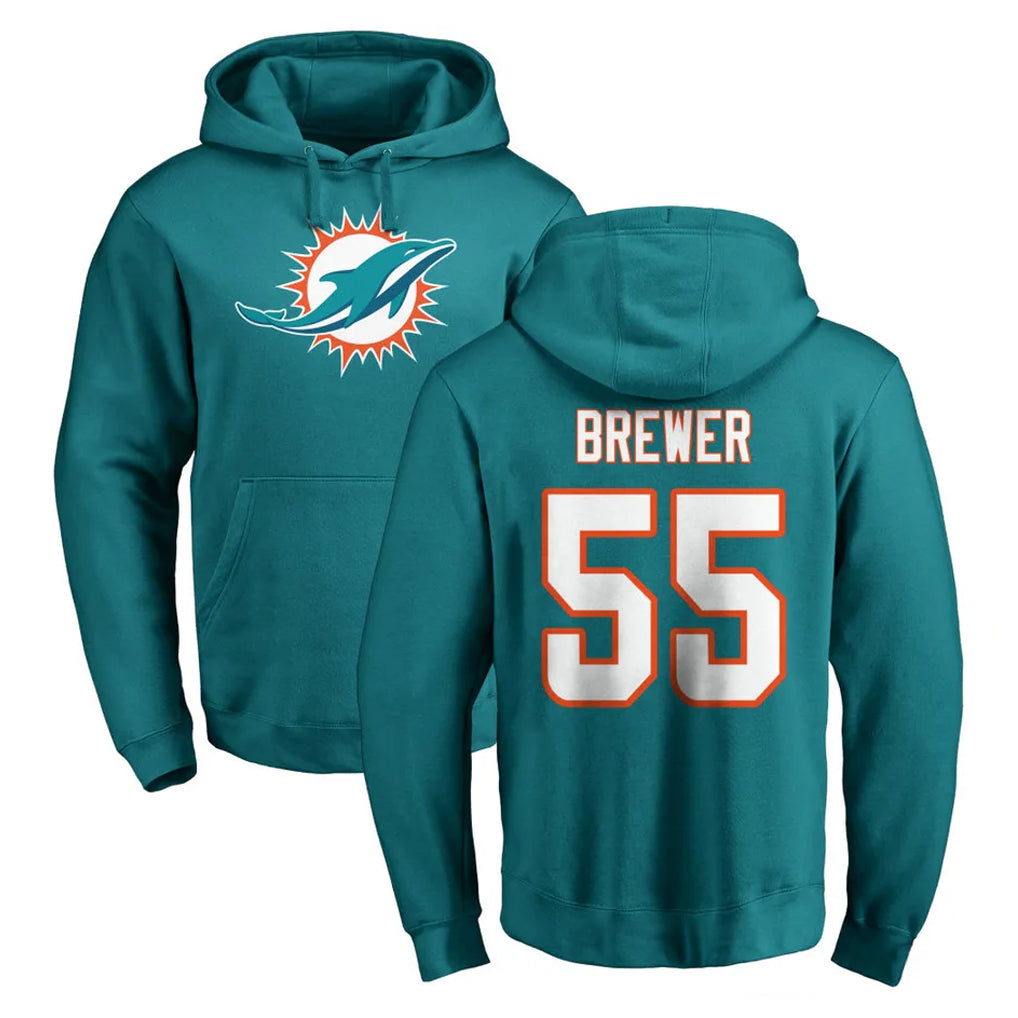 M.Dolphins #55 Aaron Brewer Player Aqua LOGO Pullover Hoodies Limited BALCE Stitched Jerseys