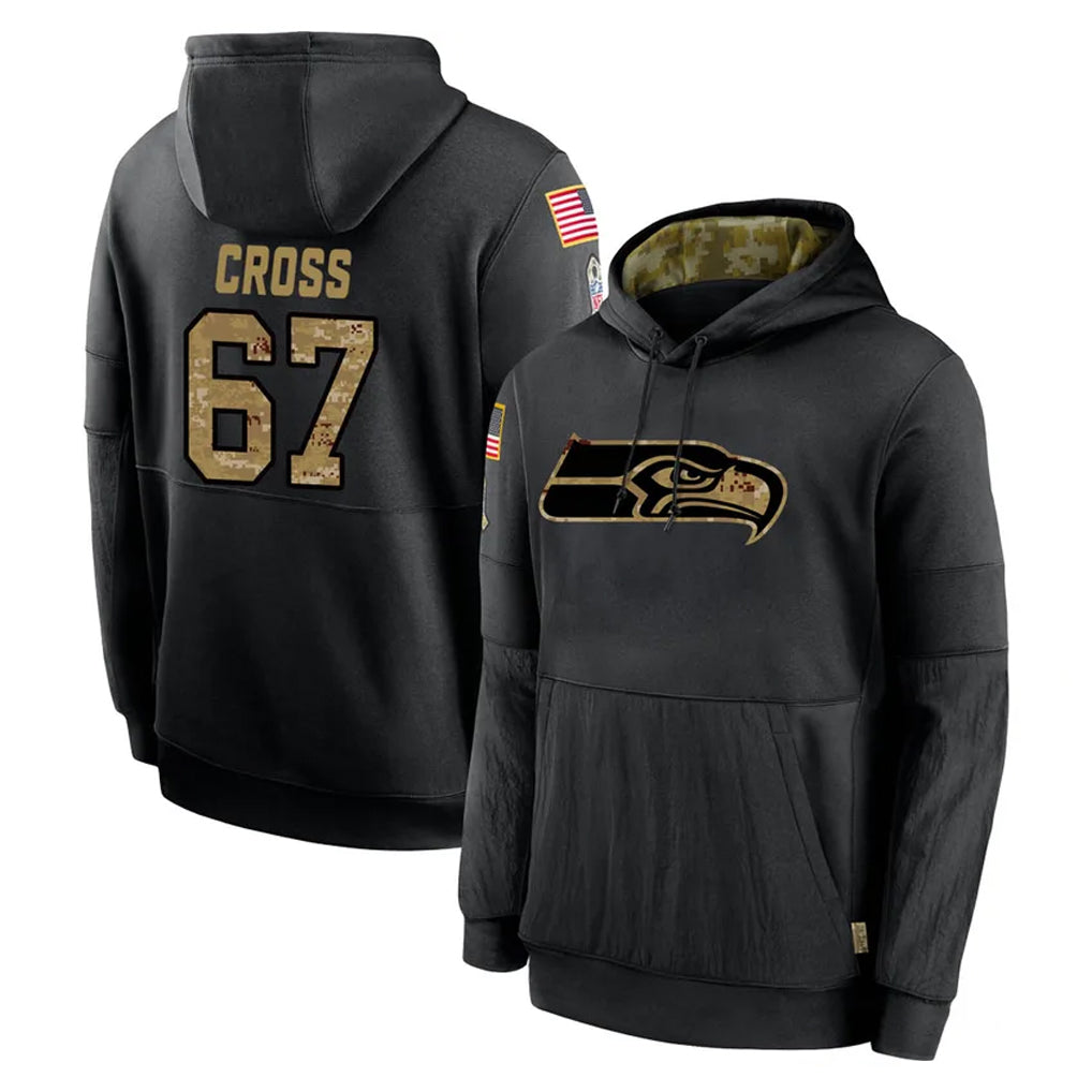 S.Seahawks #67 Charles Cross Player Black Salute to Service Hoodies Limited Game BALCE Stitched Jerseys