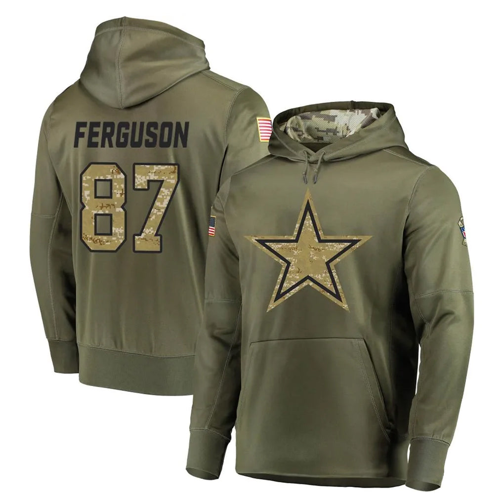 D.Cowboys #87 Jake Ferguson Player Olive Salute to Service Pullover Hoodies Home Game BALCE Stitched Jerseys