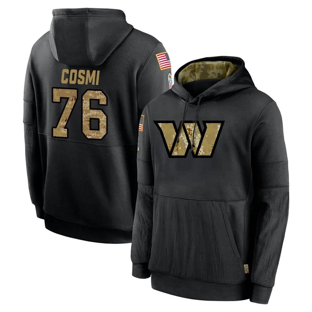 W.Commanders #76 Sam Cosmi Player Black Salute to Service Performance Pullover Hoodies Home Game BALCE Stitched Jerseys