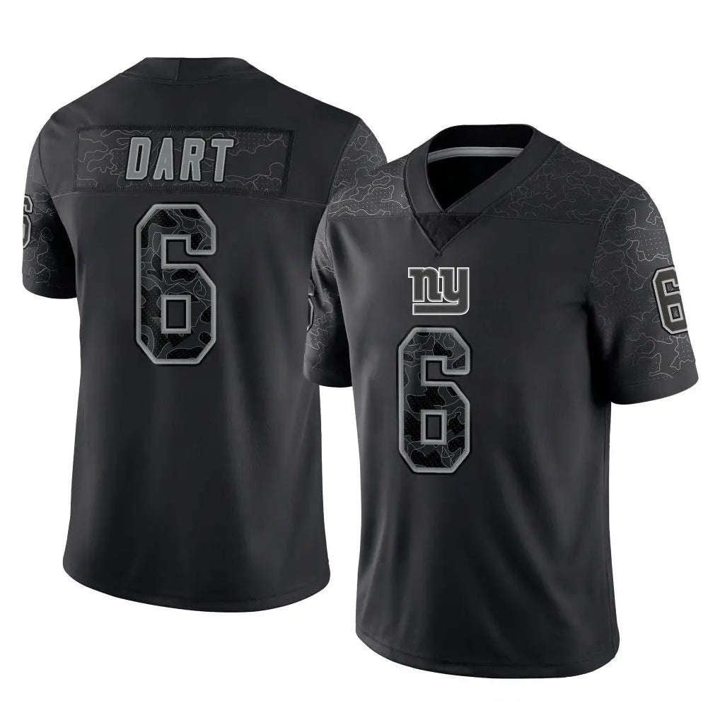 NY.Giants #6 Jaxson Dart Player Black Limited Reflective Home Game BALCE Stitched Jerseys