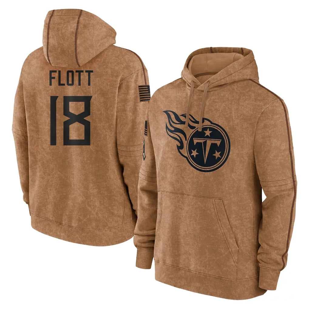 T.Titans #18 Cor'Dale Flott Player Brown Salute To Service Club Pullover Hoodies Home Game BALCE Stitched Jerseys