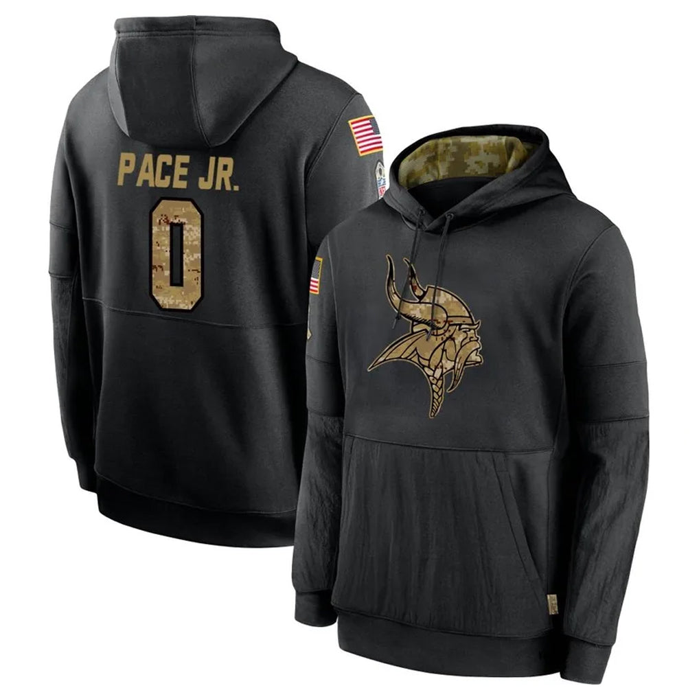 M.Vikings #0 Ivan Pace Jr. Player Black Salute to Service Hoodies Limited Game BALCE Stitched Jerseys