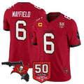 TB.Buccaneers #6 Baker Mayfield Player Red 50th Season Vapor Limited Home Game BALCE Stitched Jerseys