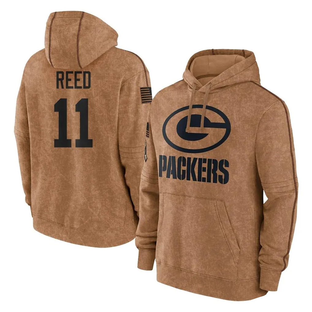GB.Packers #11 Jayden Reed Player Brown Salute to Service Hoodies Limited Game BALCE Stitched Jerseys