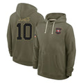 SF.49ers #10 Mac Jones Player Olive Salute to Service Pullover Hoodies Limited BALCE Stitched Jerseys
