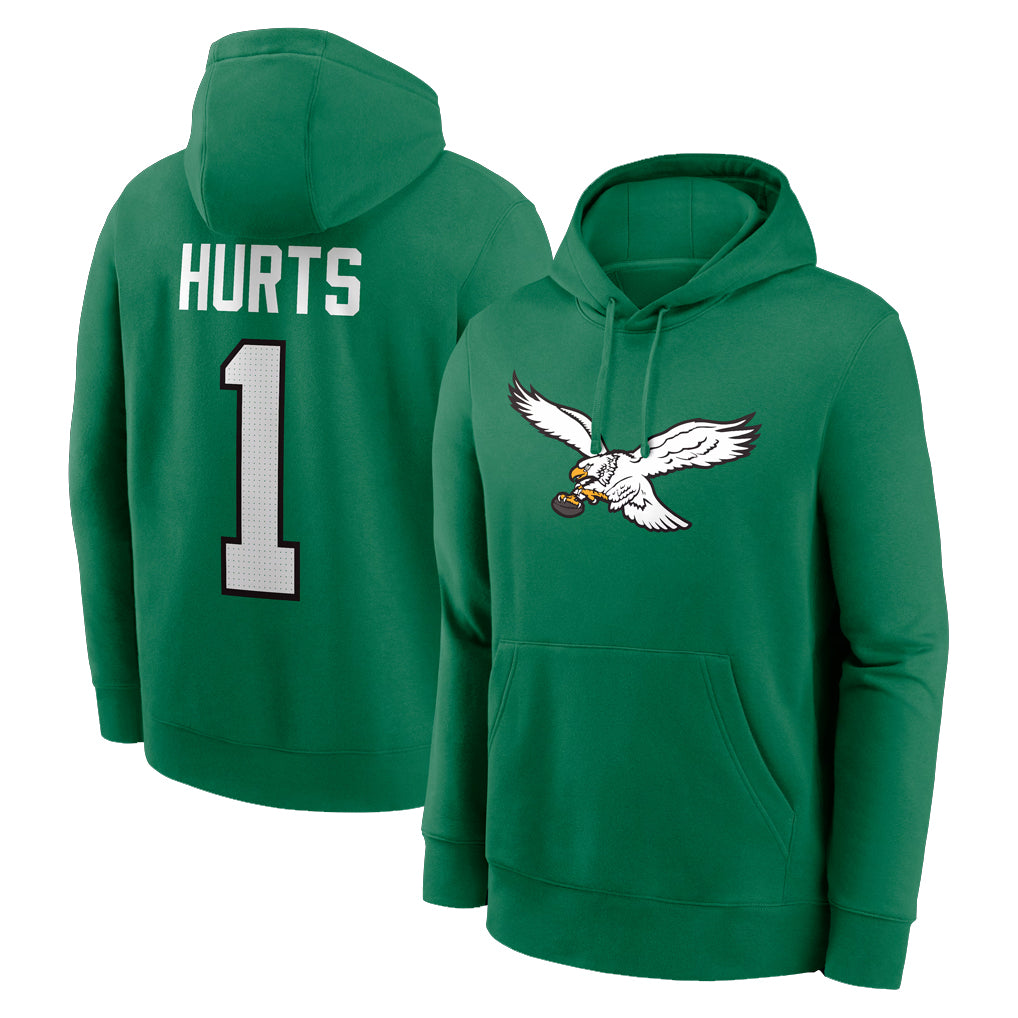 P.Eagles #1 Jalen Hurts Player Green Pullover Hoodies Home Game BALCE Stitched Jerseys