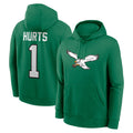 P.Eagles #1 Jalen Hurts Player Green Pullover Hoodies Home Game BALCE Stitched Jerseys