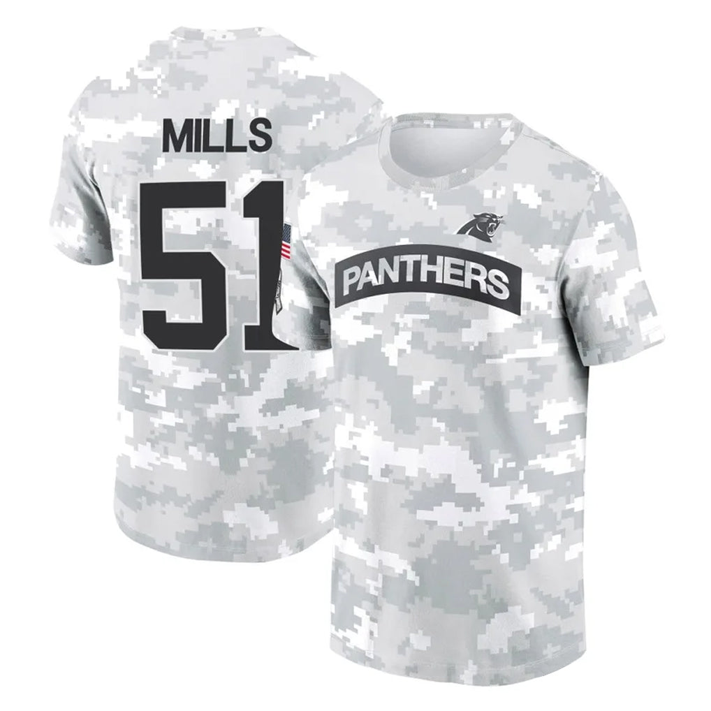 C.Panthers #51 Sam Mills Player Arctic Camo Salute to Service T-Shirt Hoodies BALCE Stitched Jerseys