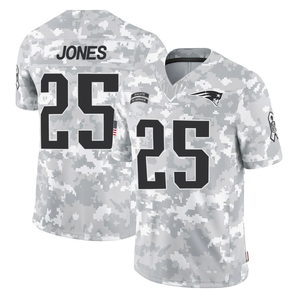 NE.Patriots #25 Marcus Jones Player Arctic Camo Salute To Service Limited Game BALCE Stitched Jerseys