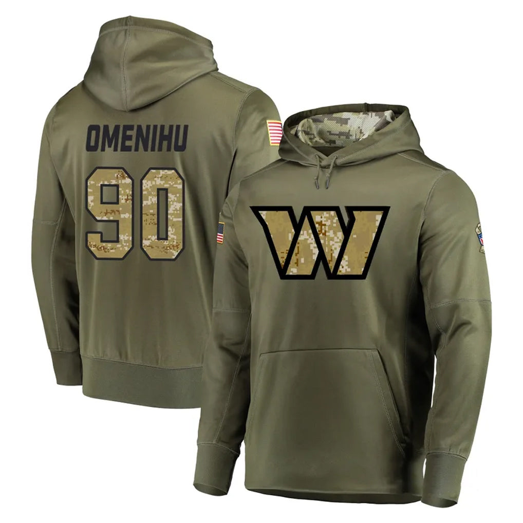 W.Commanders #90 Charles Omenihu Player Olive Salute to Service Pullover Hoodie Limited Home Game BALCE Stitched Jerseys